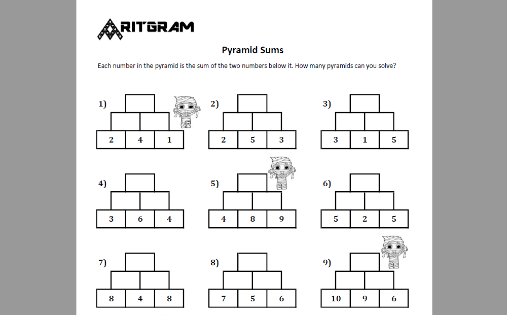 Number Pyramids Printable Worksheets Easy To Genious